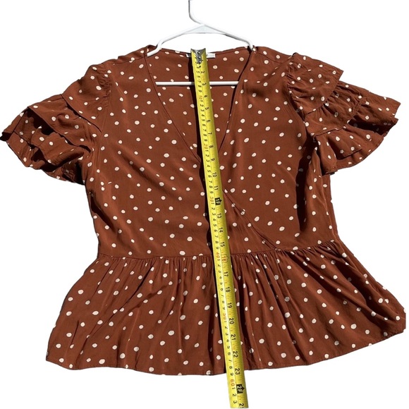 Madewell Tiered-Sleeve Peplum Top in Inkspot Dot Women’s Size 6 - Picture 8 of 9